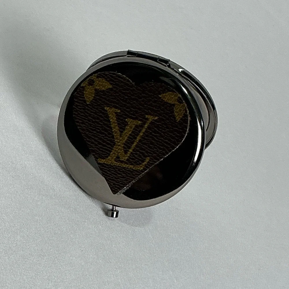 Louis Vuitton Brown Monogram Canvas heart shaped on a gold Compact Mirror